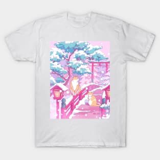 The Japanese winter shrine and cute cats T-Shirt